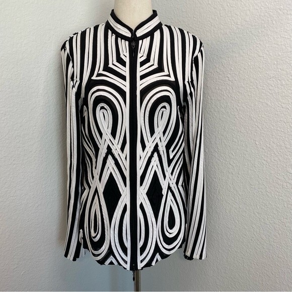 Alexandra Rosati Designer 2 Pc Black White Mesh Geometric 3D Jacket & Top SZ 10 - Picture 2 of 15